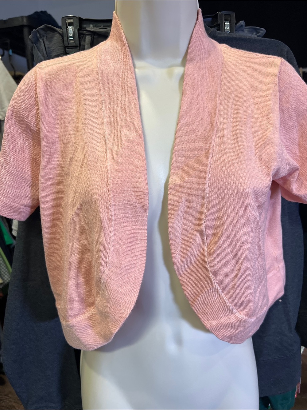Nina Leonard Light Pink Open-Front Short Sleeve Cardigan